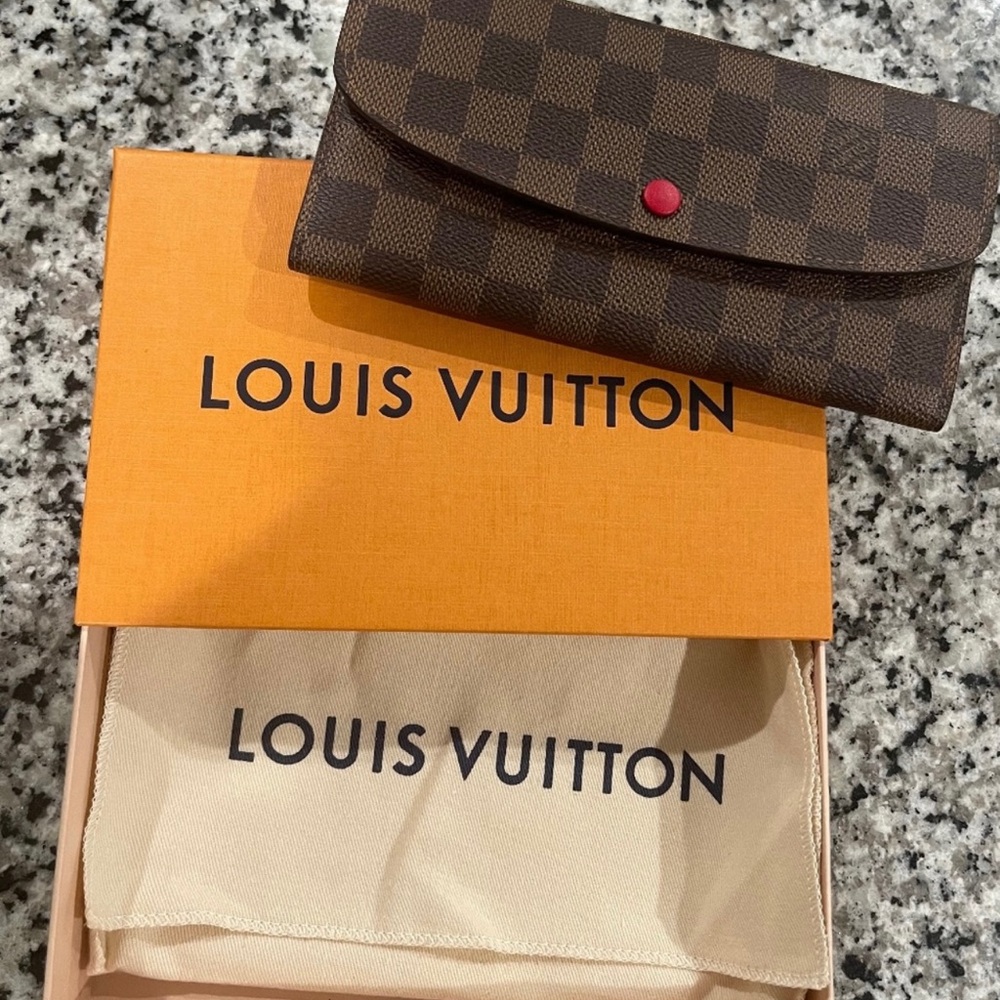 LV Emelie Wallet Damier Ebene w/ RED interior